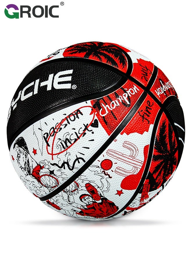 GROIC Basketball, Fire Size 7 Basketball, Red Black Comic Graphic Design, Deep Channel Construction and Durability, Perfect for Basketball Training and Equipment Practice, Outdoor Rubber Basketballs - Image 1